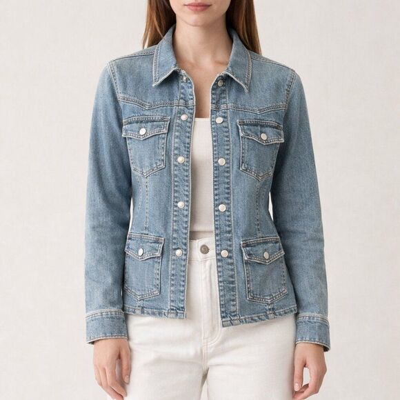 GAP Jackets & Blazers - GAP 2003 Stretch Denim Snap Jacket Medium Light Wash Western Utility Y2K